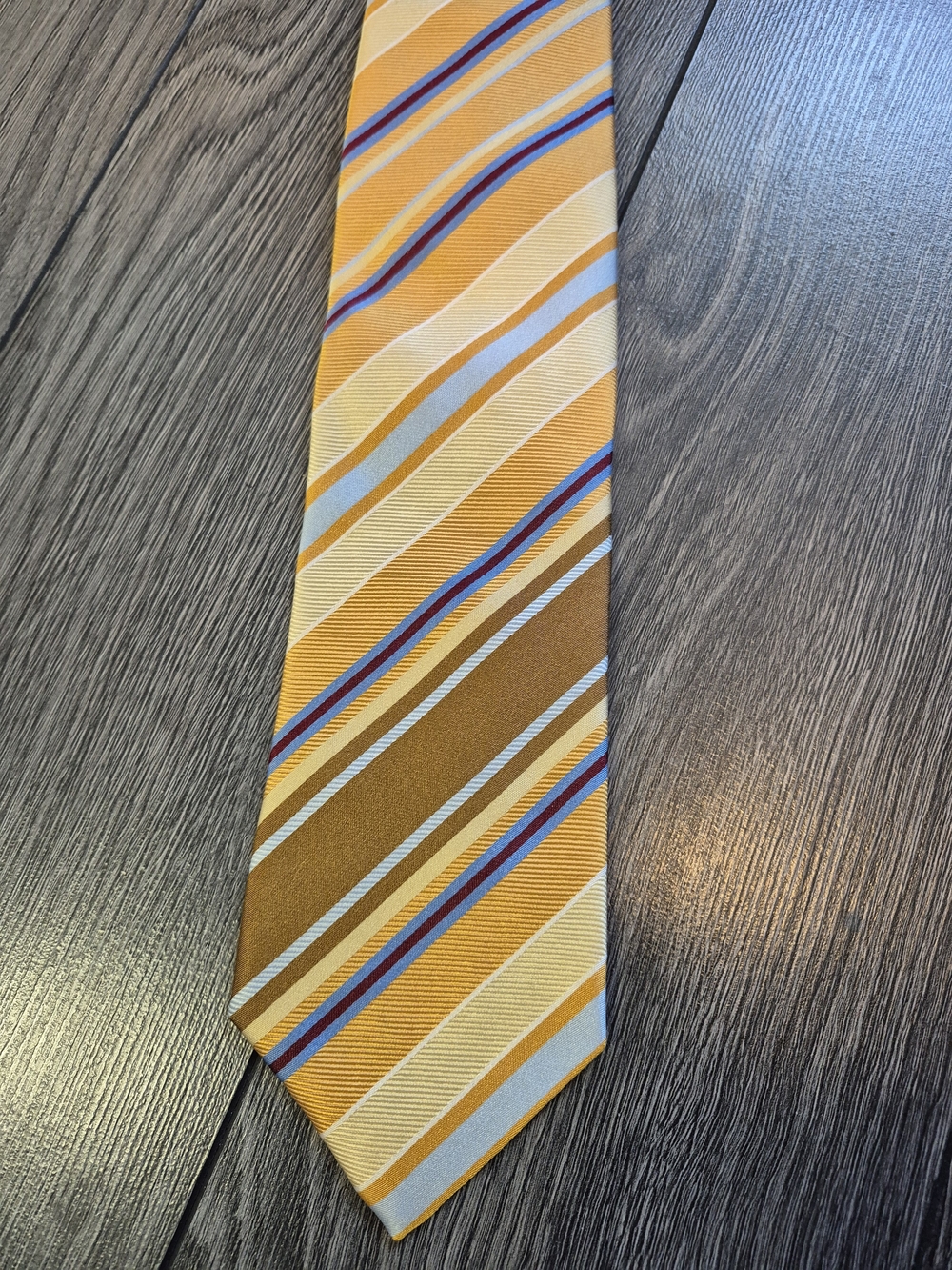 Hugo Boss 100% Silk- Made In Italy - Yellow and Blue Striped Men's Tie